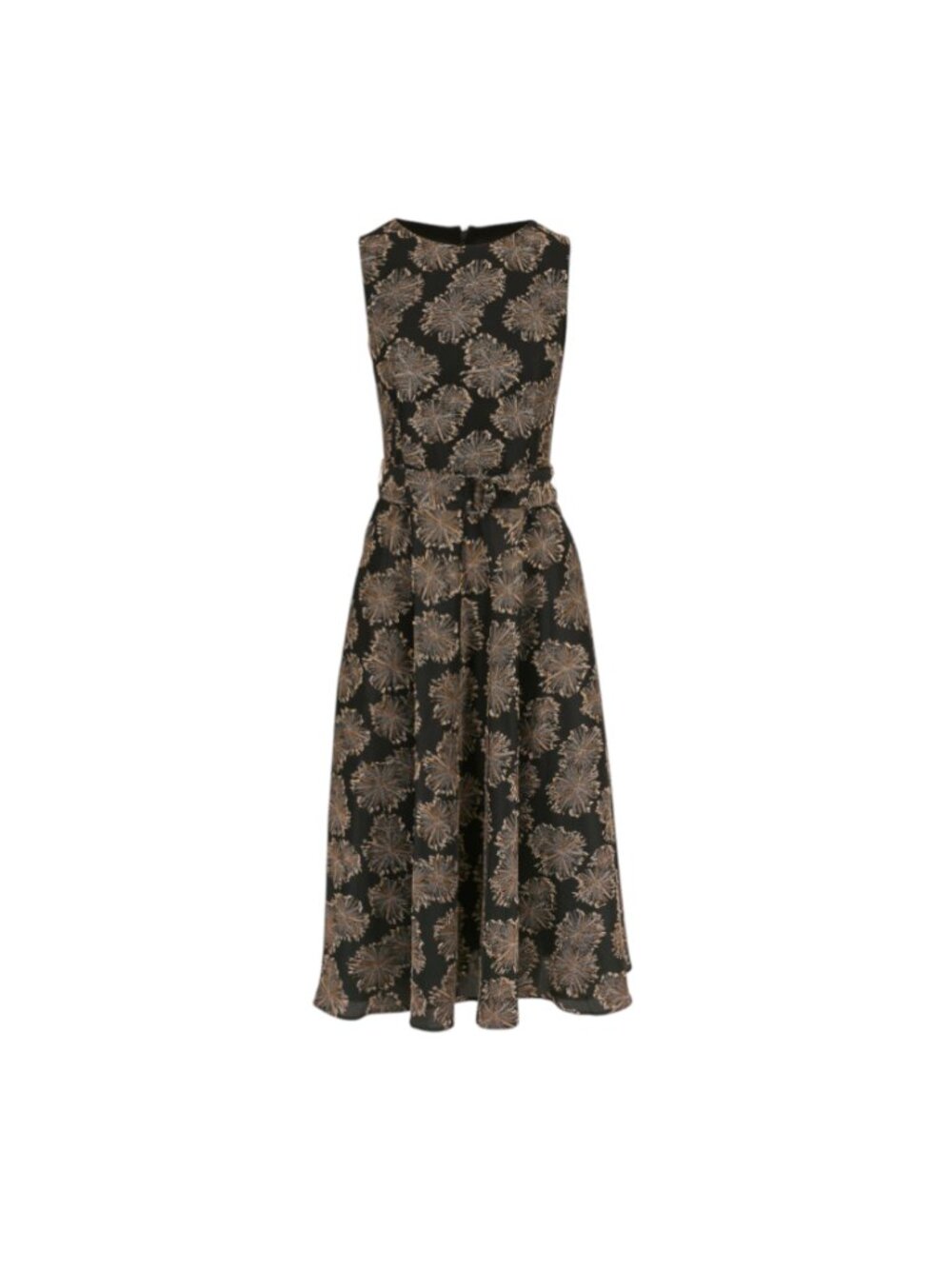 NWOT Akris Punto Jacquard Belted Midi Dress Womens 14 Black Gold Sleeveless NEW